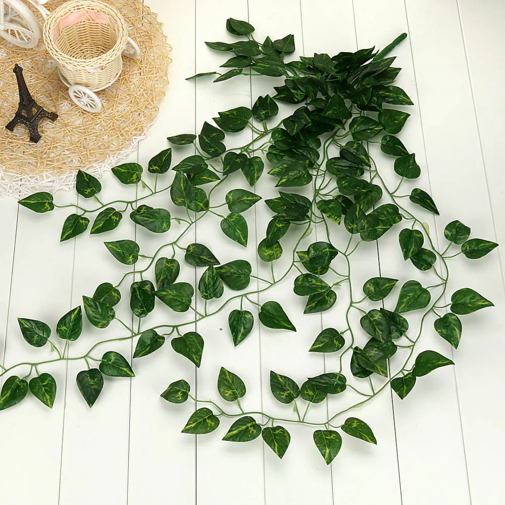 1Pcs Artificial Plants Fake Hanging Vine Plant Leaves Garland Home Garden Wall Decoration Green (9)