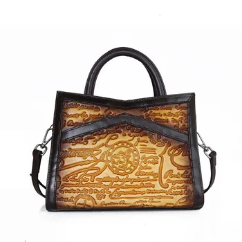 

New Women Genuine Leather Top Handle Messenger Shoulder Bags Natural Skin Luxury Ladies Embossed Tote Purse Cross Body Handbag