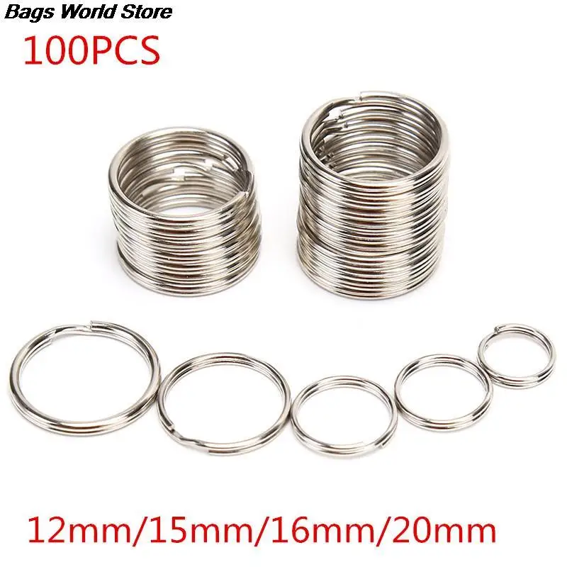 

100PCS/Lot Stainless Steel DIY Polished Split Ring Keyrings Key Chain Hoop Loop Key Holder 12mm/15mm/16mm/20mm Bag Accessories