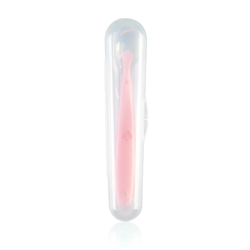light pink От 0 до 4 месяцев, детская ложка без бисфенола, мягкая силиконовая ложка для кормления с коробкой, безопасная посуда, Обучающие ложки для младенцев - Цвет: light pink