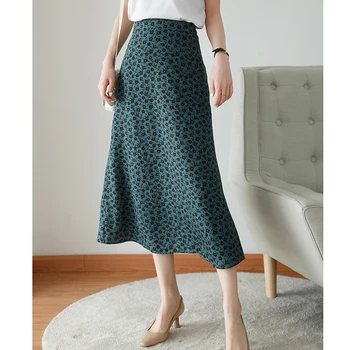 

Vintage Floral Print Ruffle Pleated Long Skirts summer Women Korean Skirt Streetwear Drawstring Elastic Waist Midi Skirt S-xxl