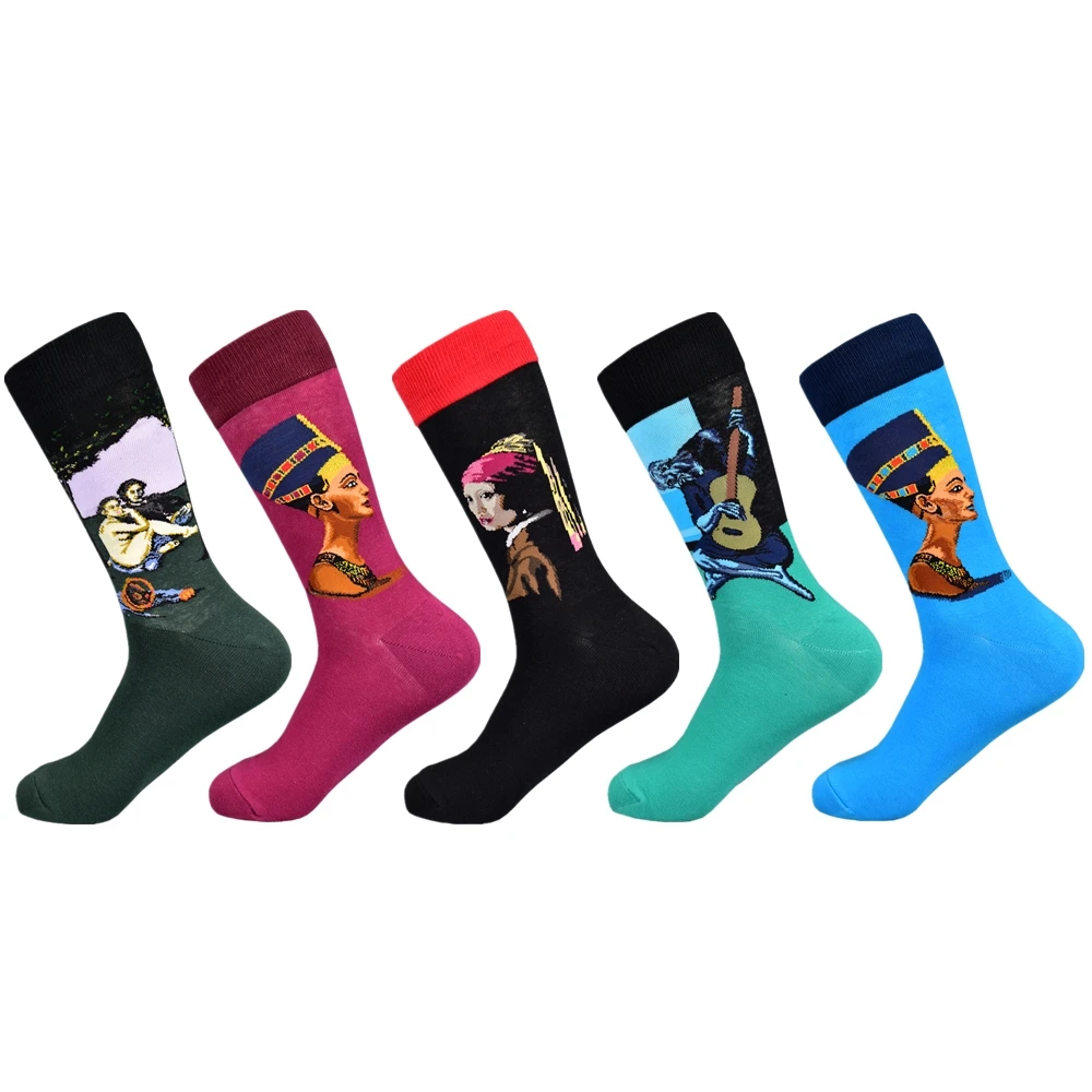Черный Happy Socks, ограниченная серия, повседневные, новинка, мужские забавные носки, подарочный набор, серия масляной живописи, чёсаный хлопок, новинка, мужские, 5 пар - Цвет: Черный