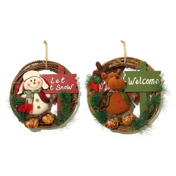 

2Pcs Garland Arrangement Christmas Ornament Christmas Wreath Decorative Wreath 23CM Bow Christmas Decoration