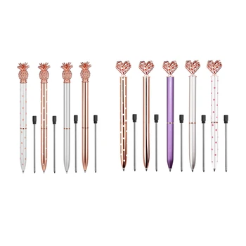 

9 Pcs Big Crystal Diamond Pen,Bling Metal Ballpoint Pen School and Office Supplies,Rose Black Ink Heart Shaped Pen & Pineapple P