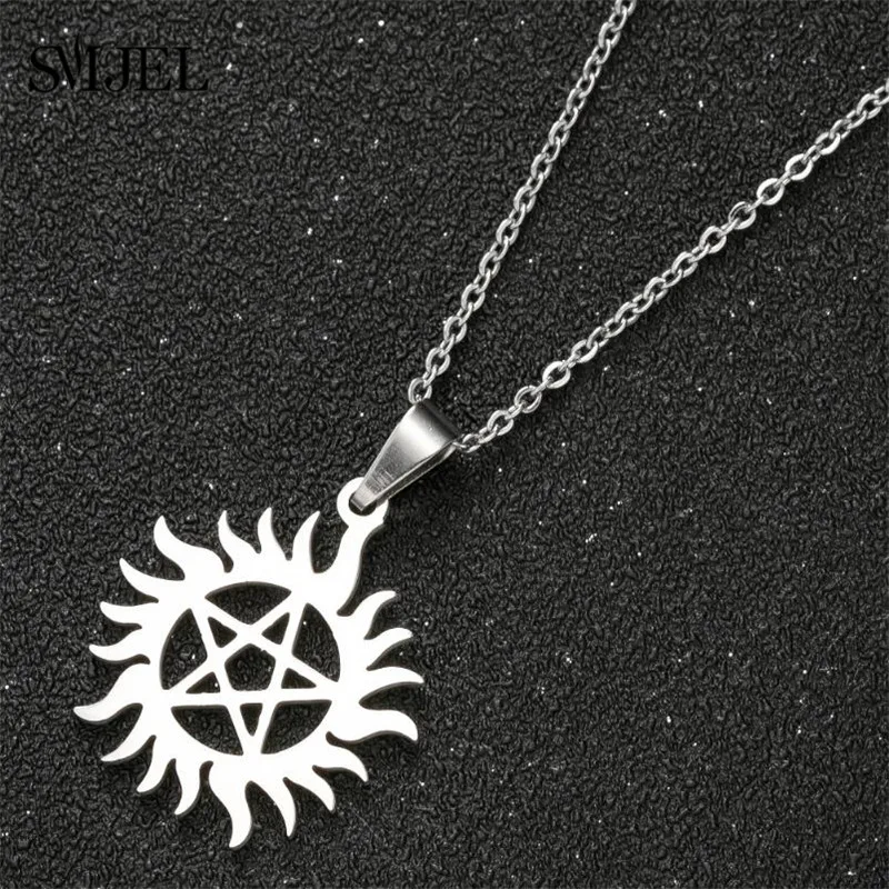 Klassische Stern Pentagramm Anhänger Halsketten Edelstahl Supernatural Frauen Männer Mode Satan Pin Baphomet Schmuck Freund Geschenk – Detail 9