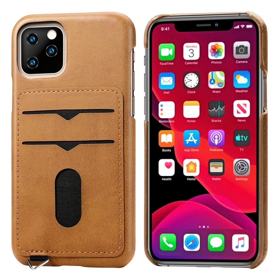 brown 10 шт. для iPhone 11 Pro Max X XS MAX XR искусственная кожа матовая поверхность задняя крышка с 2 слотами для карт модные телефонные шкафы - Цвет: brown