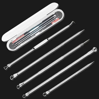 

5pcs Stainless Steel Blackhead Comedone Acne Pimple Belmish Extractor Vacuum Blackhead Remover Black Dots Cleaner Beauty Tool