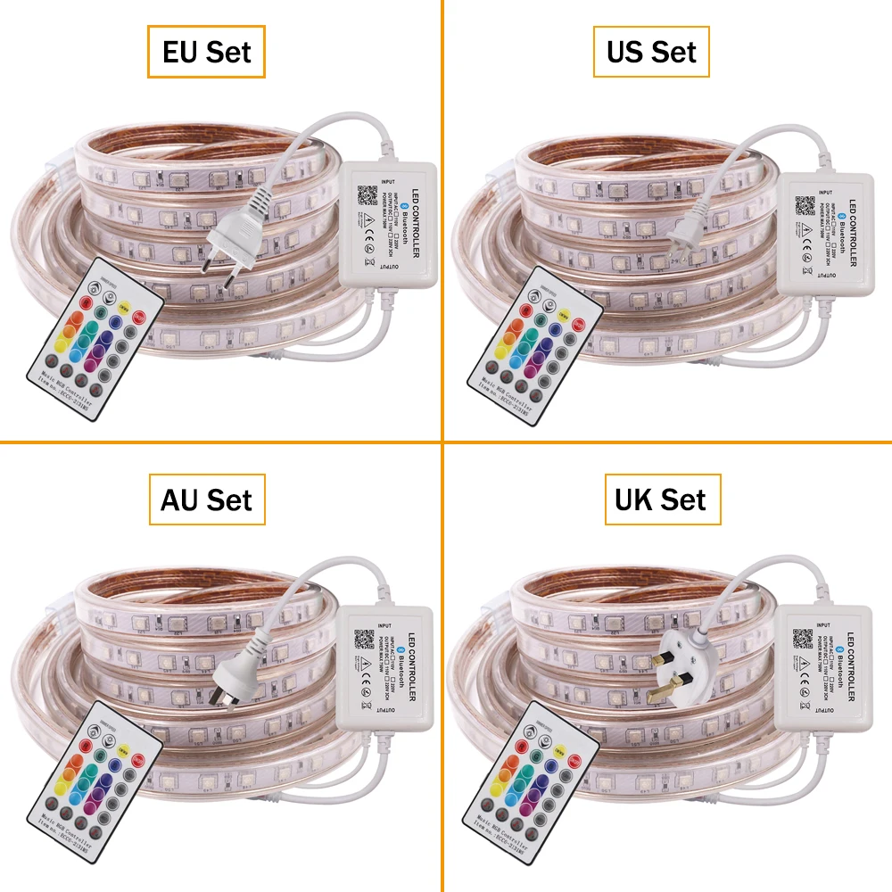 AC 110 В 220 В светодиодный светильник SMD5050 60 Светодиодный s/M гибкая светодиодная лента RGB Водонепроницаемый светодиодный светильник с Bluetooth музыкальным пультом дистанционного управления