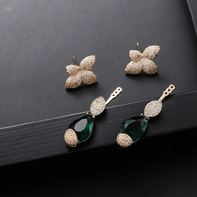 

fashion golden green cubic zirconia earring set for women