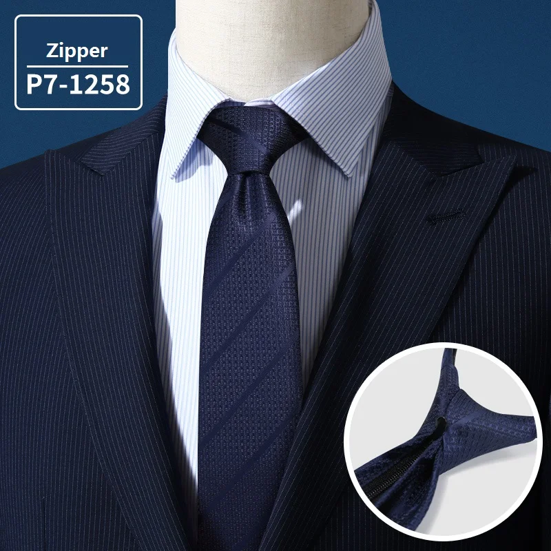 Брендовый Модный высококачественный мужской галстук на молнии 7 см синего и красного цвета деловой строгий костюм галстук на шею для мужчин с подарочной коробкой - Цвет: p7-1258