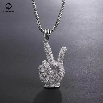 

European and American fashion creativity Street victory gesture hip hop Hiphop Rap necklace Gifts for friends Free shipping 299