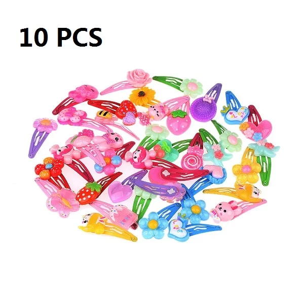 10Pcs 1/5/10 шт девушка шпилька разных цветов с мультяшным рисунком детские заколки с цветочками и бабочками, в форме детские заколки аксессуары - Цвет: 10Pcs