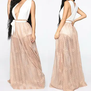 

Fashion Women's Chiffon Sheer High Waist Skirt Maxi Long Pleated Skirt Beach Cover Up Boho Skirt Casual Autumn Lady Stretchy