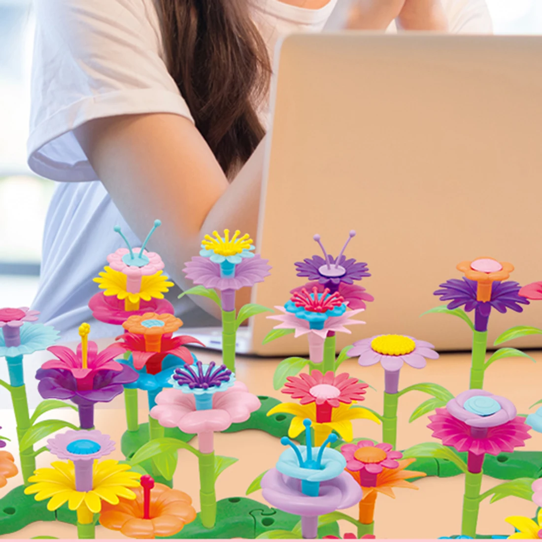 66/104 шт DIY ручной цветник модель строительные блоки Цветочная композиция сборки развивающие игрушки головоломки для Детский подарок игрушка