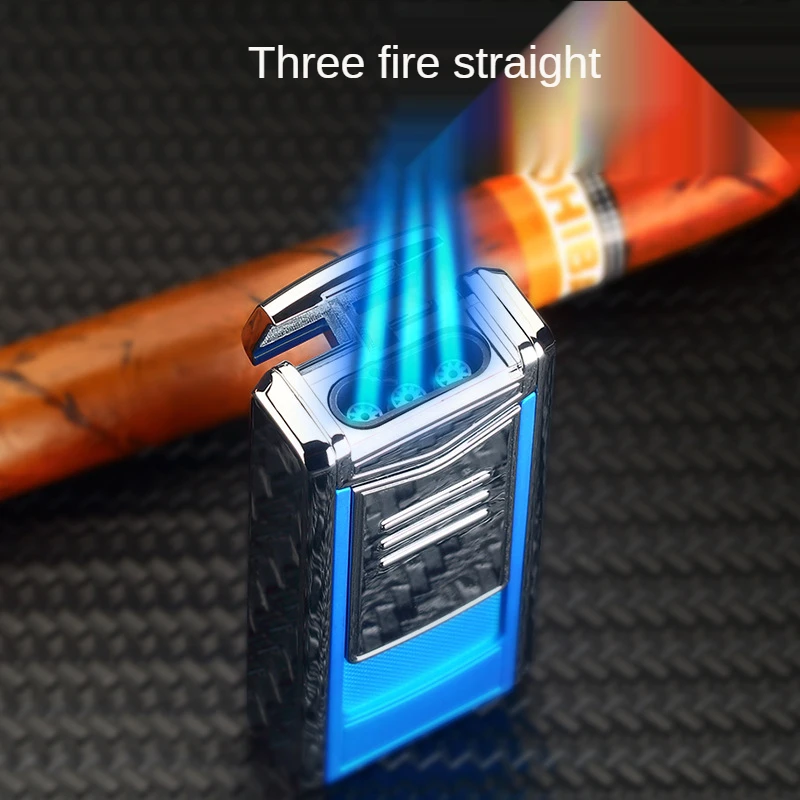 

Windproof 3 Nozzles Jet Blue Flame Cigar Gas Lighters Metal Torch Turbo Butane Cigarettes Lighter Gadgets Men Gift for Men Cigar