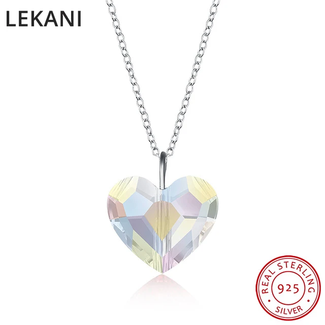 Красочные кристаллы от Swarovski сердце бусины кулон ожерелье для женщин Настоящее Серебро S925 ожерелье влюбленных подарок на день Святого Валентина - Цвет камня: Crystal AB