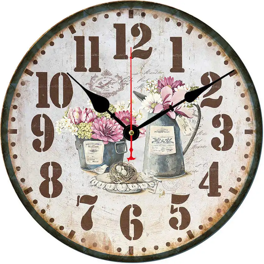 Flower Clock G Цветочные антикварные настенные часы, настенные часы в винтажном стиле, большие часы настенные, круглые Horloge, ретро деревенские декоративные - Цвет: Flower Clock G