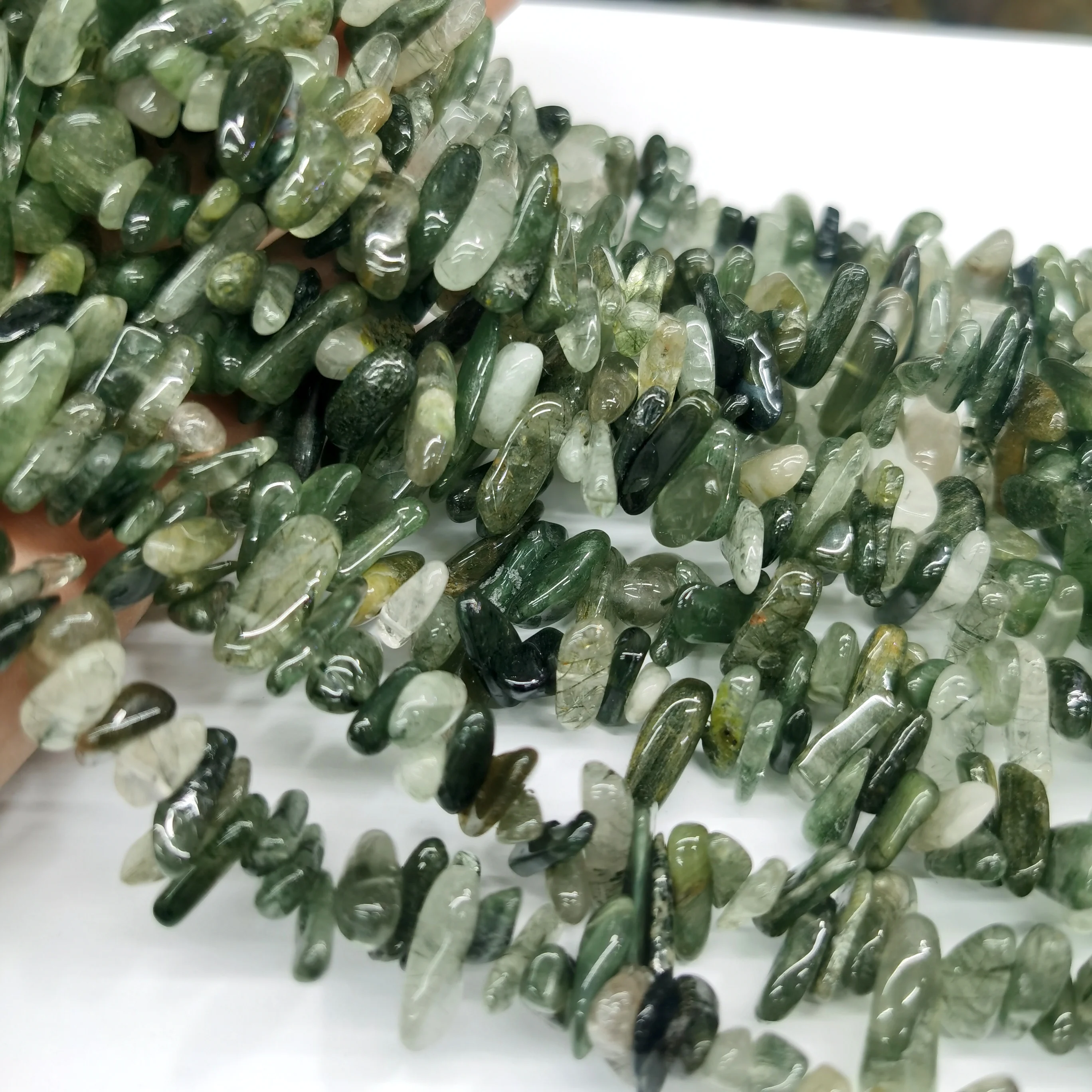 

Natural 6*20 green hair crystal long chain DIY