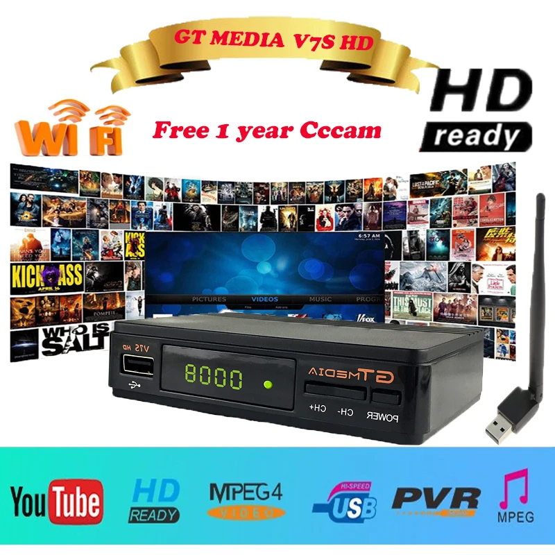 

Best DVB-S/S2 GTMEDIA V7S HD satellite decoder stay USB WiFi network share 64M bits Serial Flash with 1 year Spain 7 line cccam