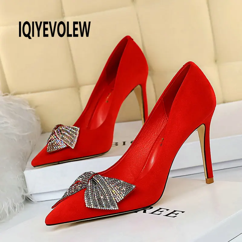 

Sexy Rhinestone Women High Heels Pumps Woman Shoes Pointed Toe Shallow Butterfly Summer Dress Party Wedding Bridal Stilettos Red