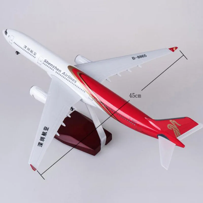 1:135 47CM Scale Shenzhen Airlines Airway Airbus A330 Model W Base Wheel Lights Resin Aircraft Plane Collection Toy Decoration