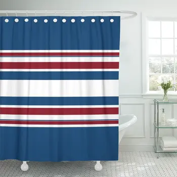 

Navy Abstraction of White Blue and Red Stripes Bandage Shower Curtain Waterproof Polyester Fabric 72 x 72 Inches with Hooks