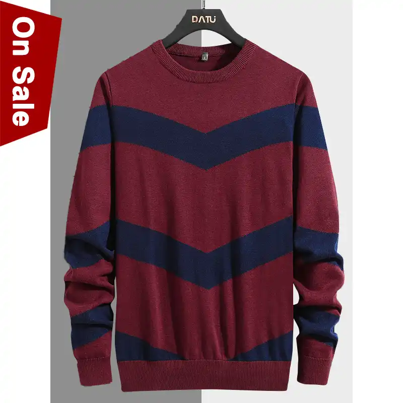 冬男性プルオーバーのセーターの男性秋綿ニットoネックストライプセーター春ブランドメンズセーター少年ジャンパー赤 プルオーバー Aliexpress