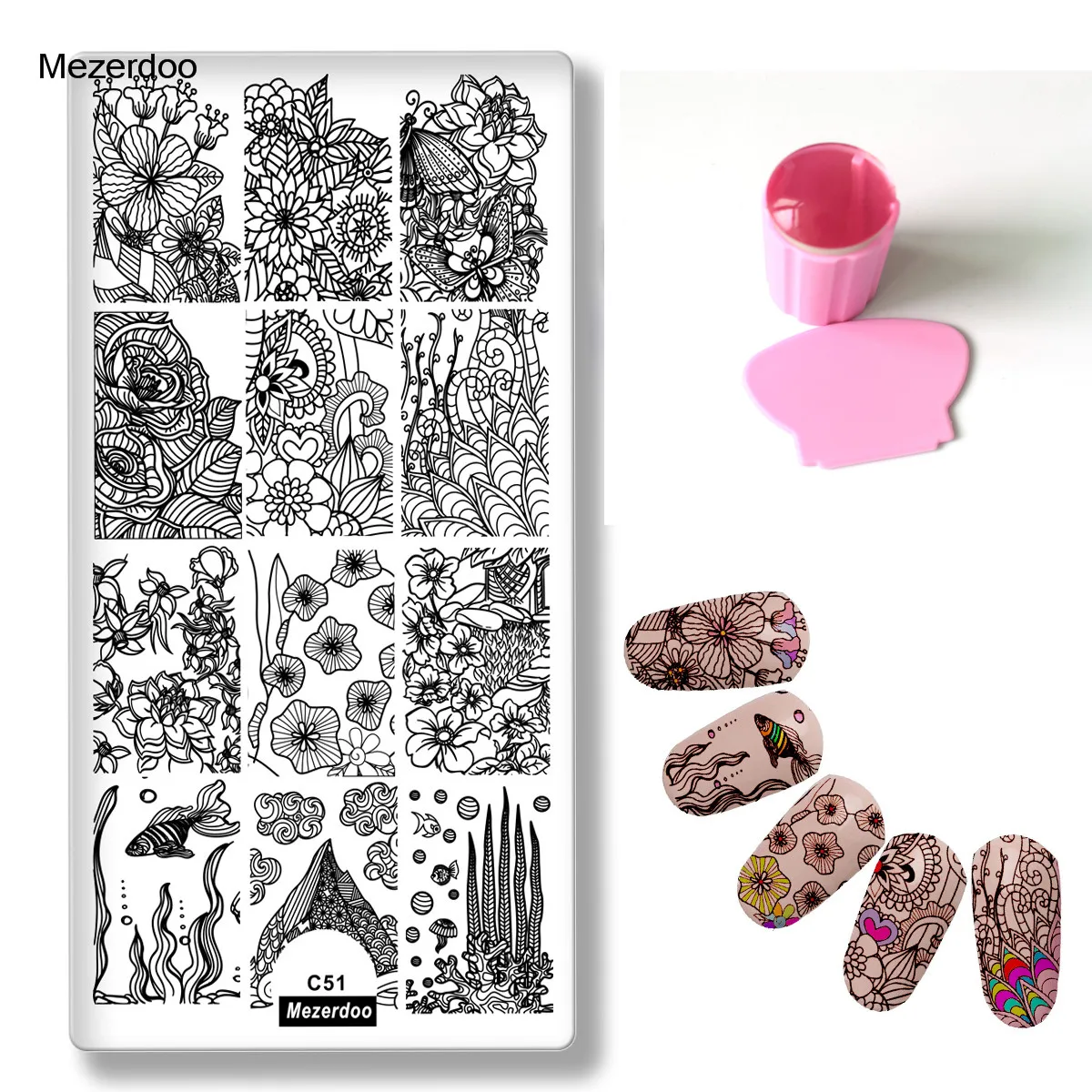 Желе для ногтей штамп прозрачный розовый красота ногтей штамповки пластины цветок цветочный Созвездие японский дизайн милые украшения для ногтей - Цвет: MC51 Stamper sets