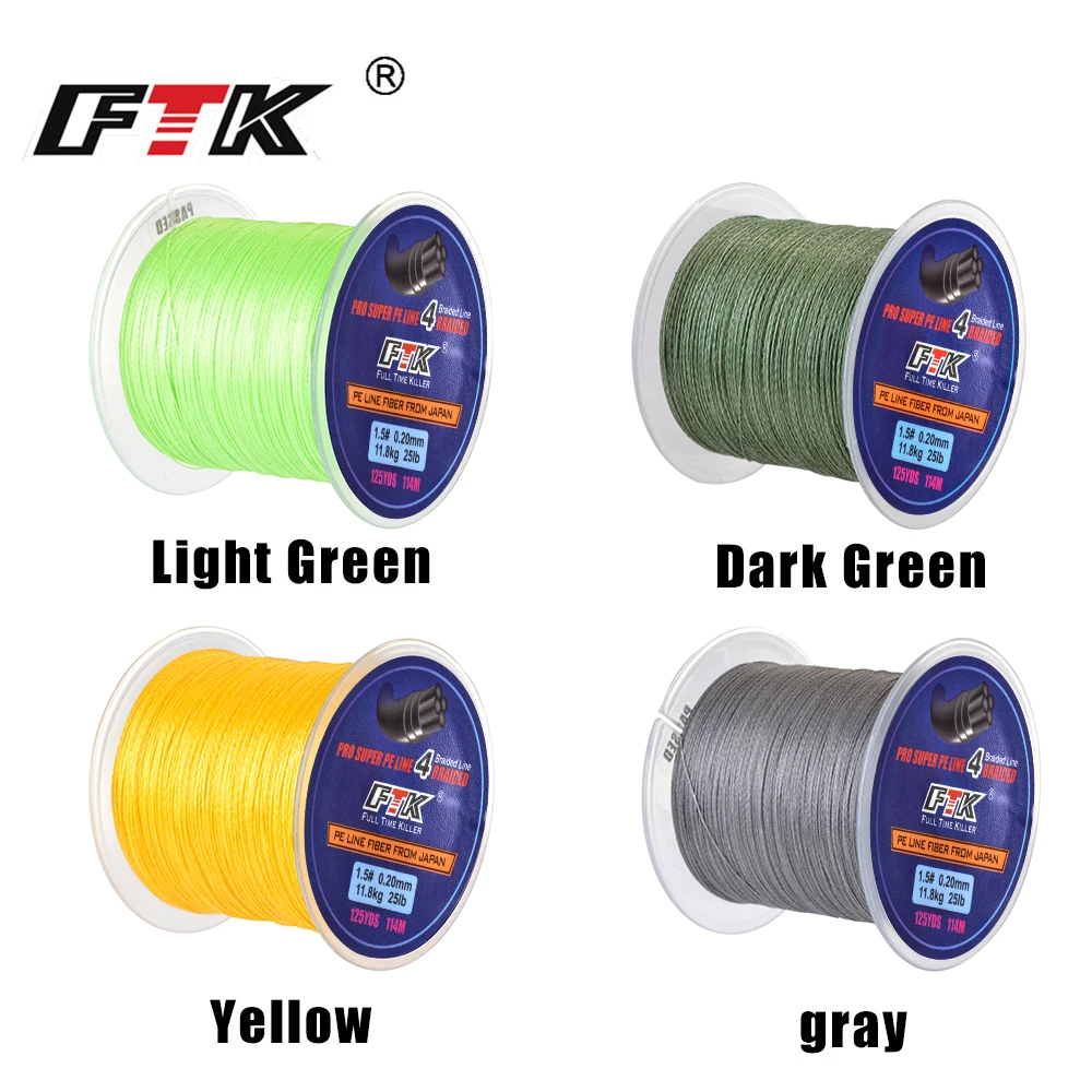 FTK 114m 125Yards 4 Strands PE Braided Fishing Line Incredibly Strong  Multifilame Wire Japan Multifilament 10mm-0.40mm 8LB-60LB - AliExpress