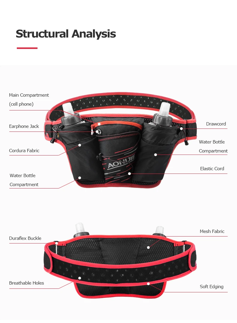 AONIJIE Hydration Belt Waist Bag Marathon Jogging Cycling Running Fanny Pack Cell Phone Holder Free 2pcs 500ml Water Bottle W959