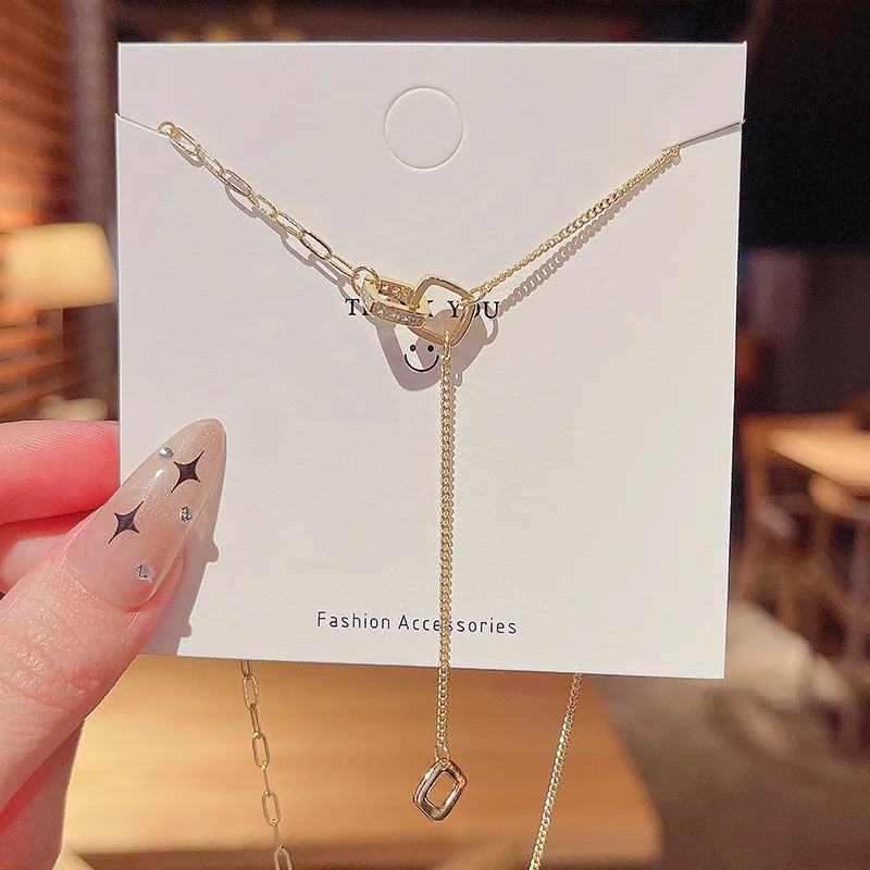 

New fashion personality geometric square tassel titanium steel necklace female temperament exquisite clavicle chain