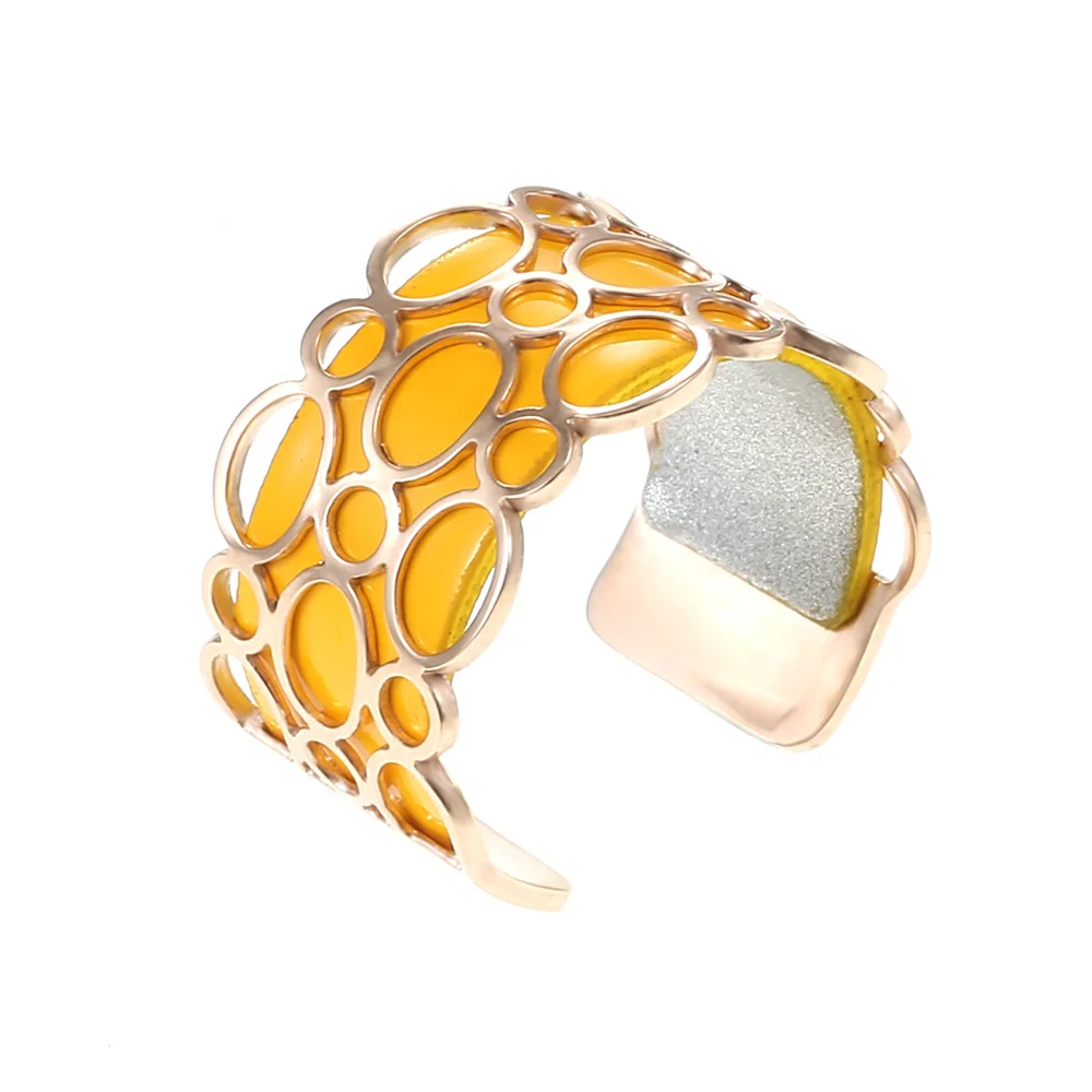 yellow and silver Кольцо Cremo Bubble Wding, простое кольцо для женщин, розовое золото, нержавеющая сталь, регулируемое кольцо, кожа, Bague Femme - Цвет основного камня: yellow and silver