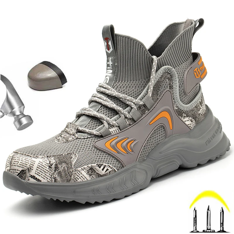 2022 New Work Shoes Sneakers Male Anti-smash Anti-puncture Safety Men Reflective Boots Indestructible | Обувь