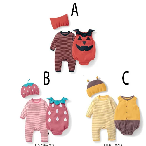 

Spring And Autumn Men And Women Children Halloween Pumpkin Strawberry Baby Three-piece Set-Romper Baby Jumpsuits Clothing