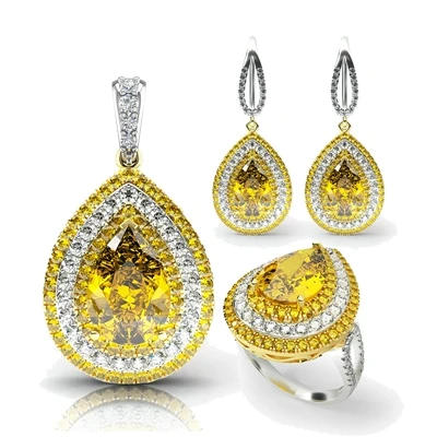 Yellow PANSYSEN Natural Emerald Necklace Earrings Ring Jewelry Sets For Women 925 Sterling Silver Party Big Gemstone Jewelry Set - Gem Color: Yellow