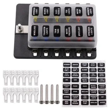 

1 In 12 Out Fuse Box with LED Indicator Car RV Yacht Fuse Box Fuse Insert Base Set Accessories 12-32Vpc Terminal Block