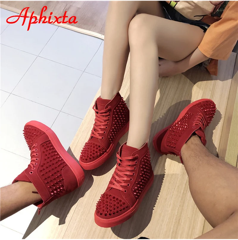 Aphixta/женские ботинки на заклепках; ботильоны для влюбленных пар; ботинки на плоской платформе; женские водонепроницаемые мотоботы; большой размер 44; для мужчин и женщин