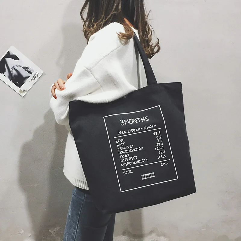 

Autumn New Style Canvas Printed Lettered Tote Bag Simple Korean-style Shoulder Bag/ Hand Bag Black And White Large Bag