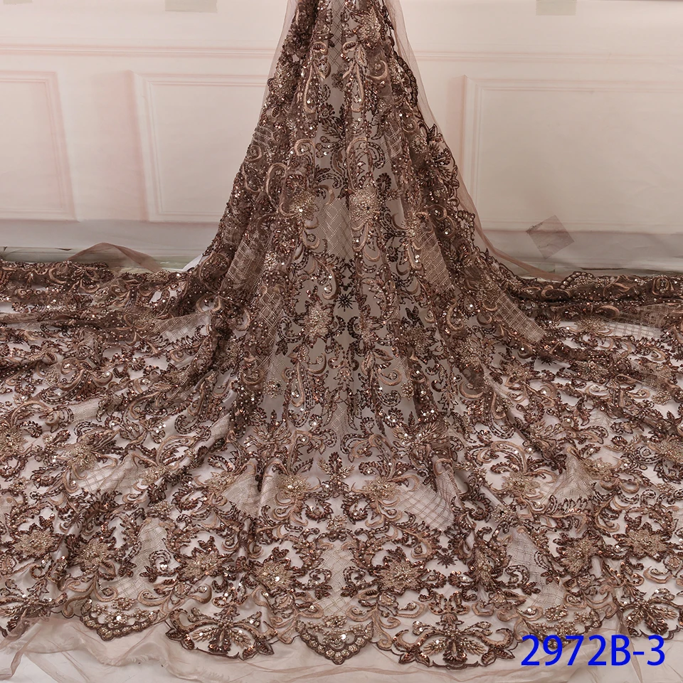 

Fashionable African Tulle Lace Fabric With Handmade Beaded For Wedding Party Dresses High Quality Sequins Lace Fabric GD2972B-3