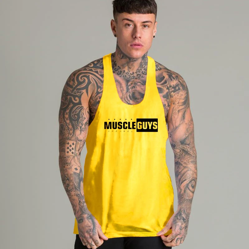 Бренд Just gym, одежда для бодибилдинга, Стрингер, толстовка, майка, Мужская Облегающая рубашка, фитнес, футболка с капюшоном, хлопок, буквы, летние топы - Цвет: yellow5