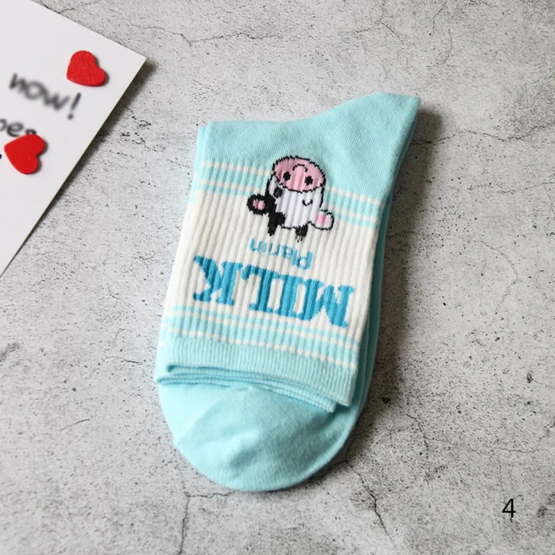 Kawaii/жаккардовые женские носки с фруктами; носки с принтом клубники, молочного, мизинца, белого цвета; модные милые забавные носки; новые хлопковые короткие носки; Новинка - Цвет: 4