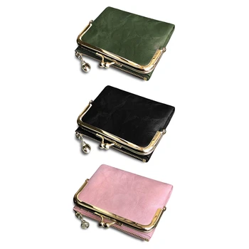 

Women's Short Wallet Bifold Retro Multifunction Coin Purse with Zip and Kiss Lock
