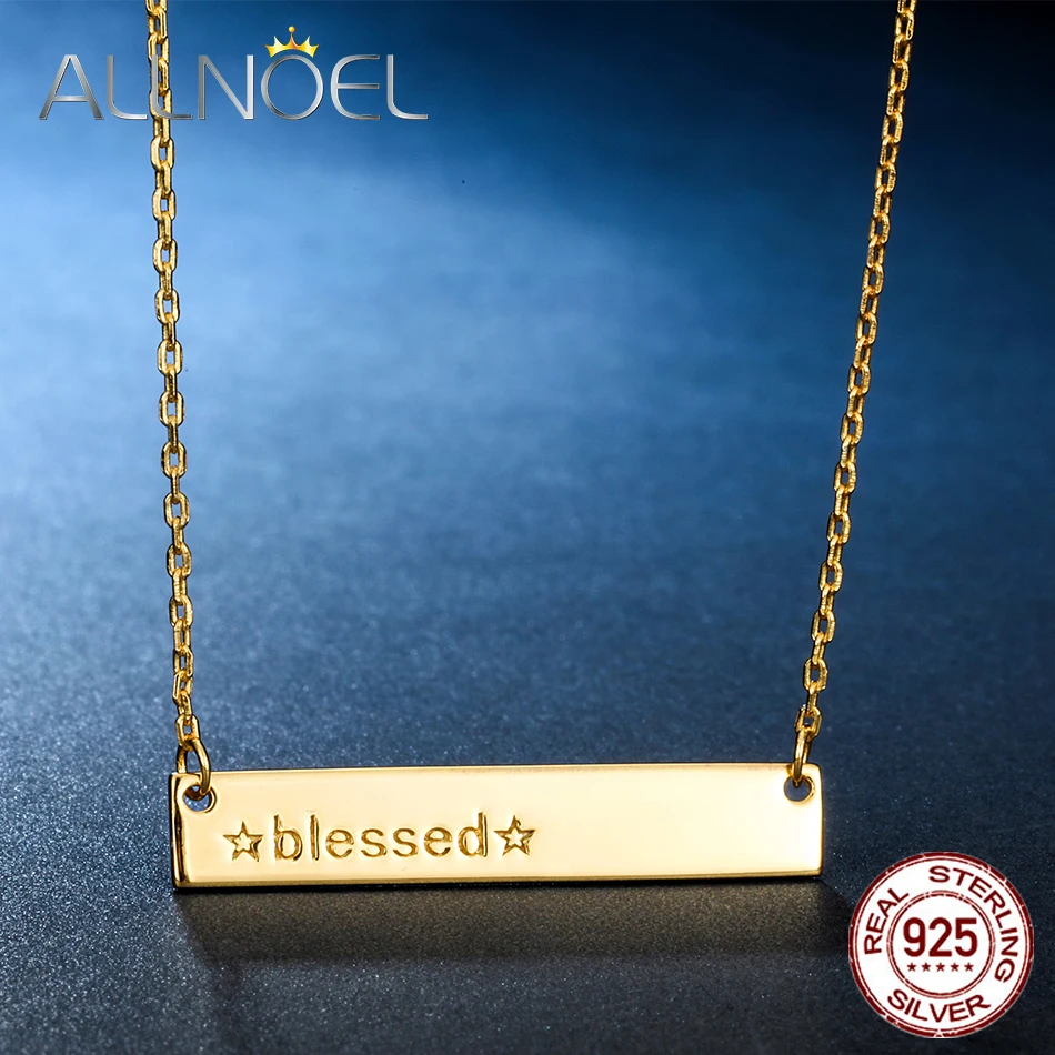 ALLNOEL 925 пробы серебро простой дизайн ожерелье с буквами для женщин золотой цвет