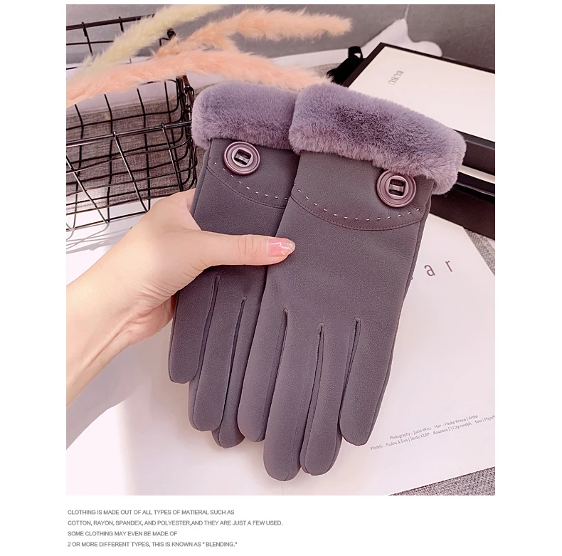 Winter leather gloves female warm cute students plus velvet thickening Japanese touch screen bike windproof cold weather gloves