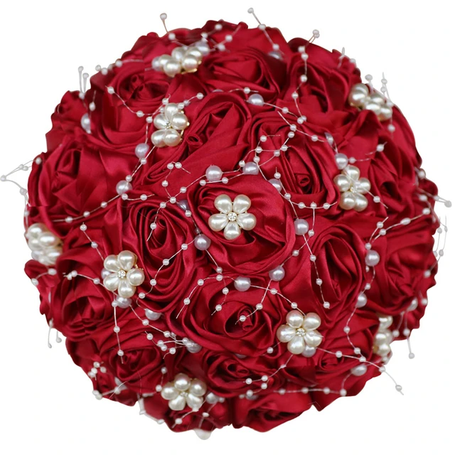 Yapay çiçek kurdele gül buket lüks taklidi inci dekorasyon gelin düğün topu  DIY el yapımı buket - AliExpress