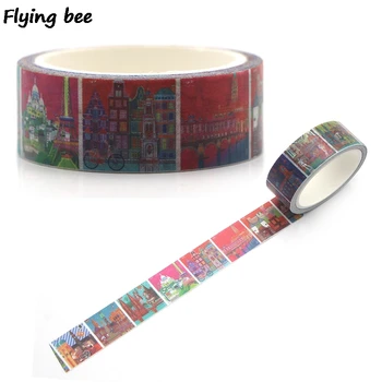 

Flyingbee 15mmX5m Paper Washi Tape Travel Eiffel Tower Adhesive Tape DIY Scrapbooking building Sticker Label Masking Tape X0327