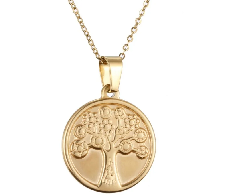

Vintage Tree of Life Necklace Chain Gold-color Surgical Steel Prayer Necklace Men Jewelry