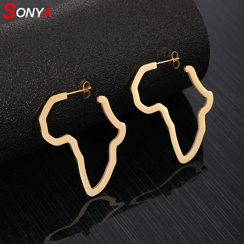 

SONYA Stainless steel Africa map earrings For Women Hip Hop Gold earrings Lover's Engagement Jewelry Drop Shipping