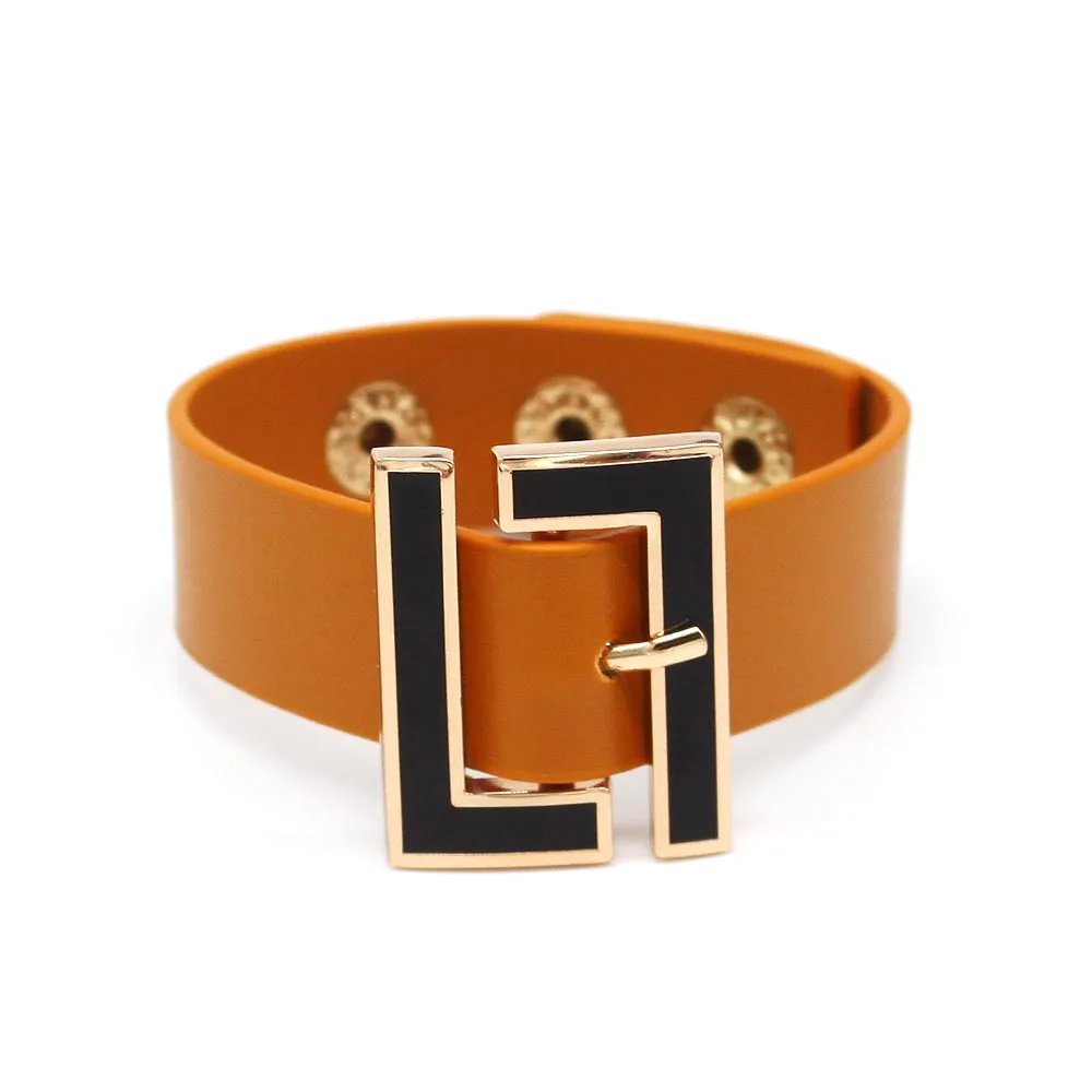 Metal Bracelet Fashion Wide Leather Bracelet for Women Black Geometric Metal Bracelet Wrap Charm Jewelry Femme Gift leather bracelet