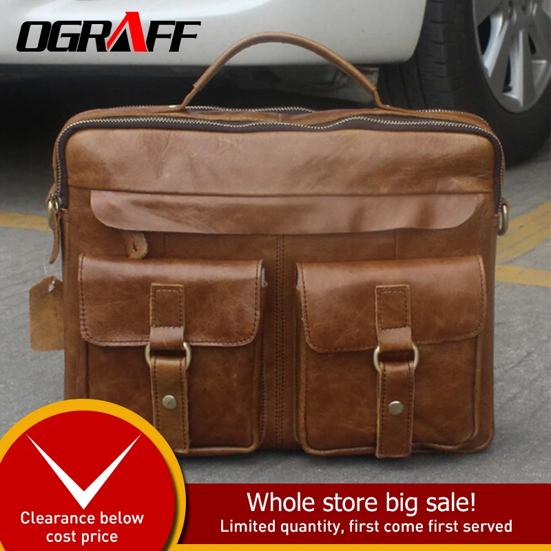 

OGRAFF Genuine Leather Bag Men Messenger Bags Handbag Briescase Business Men Shoulder Bag High Quality 2018 Crossbody Bags Men